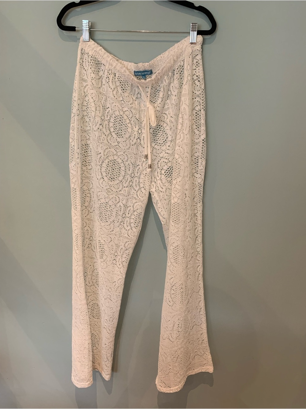 Blue Island White Crochet Lace Drawstring Pants